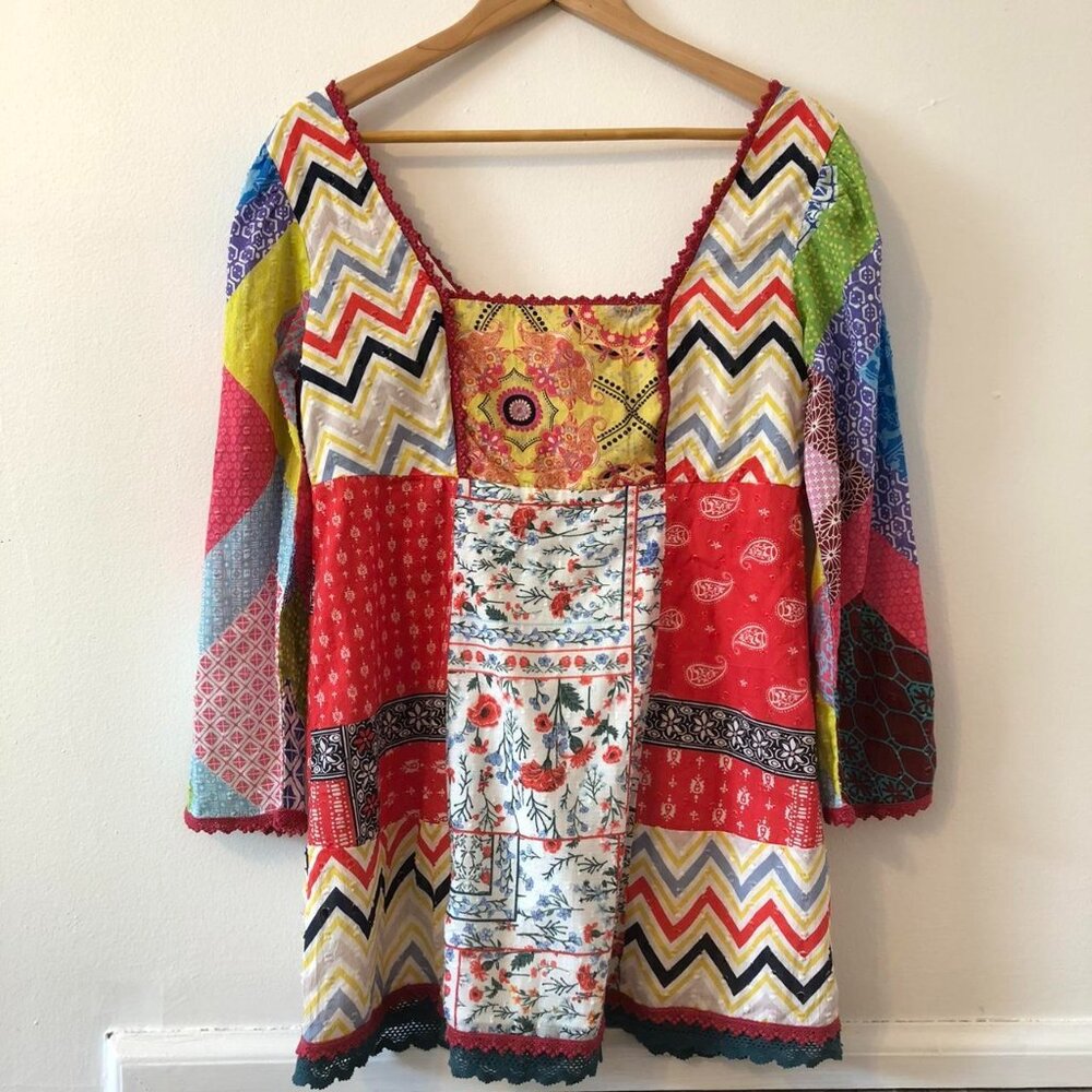 Patchwork square neck mini dress